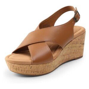 DREAM PAIRS Women's Wedge Comfortable Ankle Strap Platform Shoes Brown